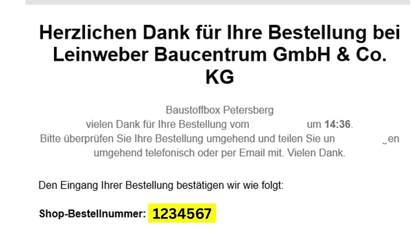 Shop-Bestellnummer in der Bestellbest&auml;tigung