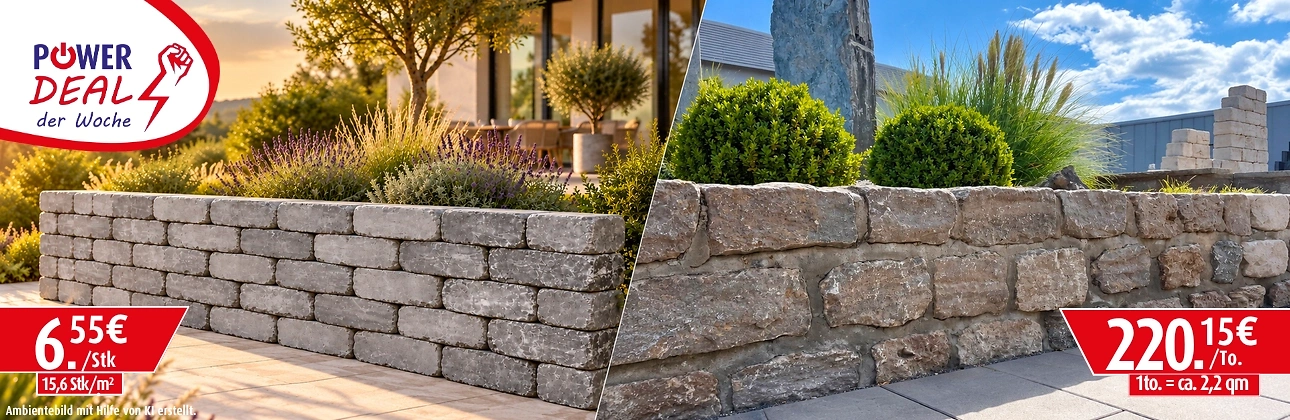 Tegula Mauer und Muschelkalkmauer im Angebot