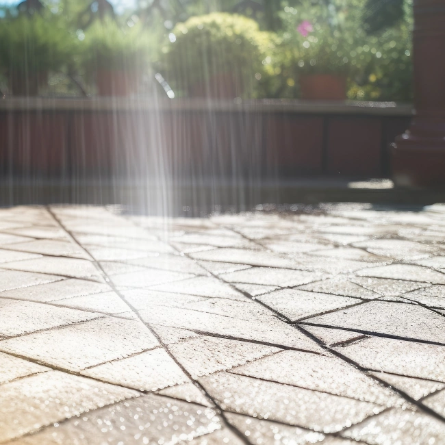 Kachelbild Reinigung Hof Garten 650x650 px