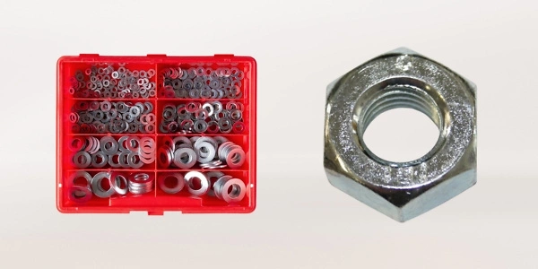 Eisenwaren Muttern und Unterlegscheiben 600x300px