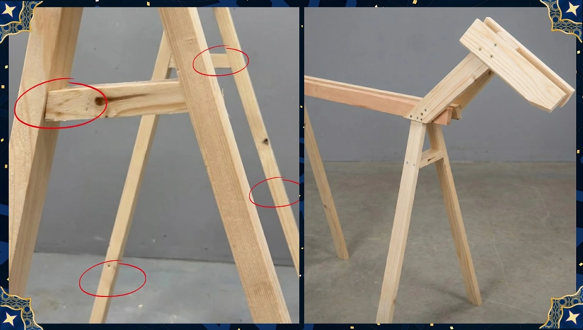 Nahaufnahme Holzklappbock in Form eines Rentiers