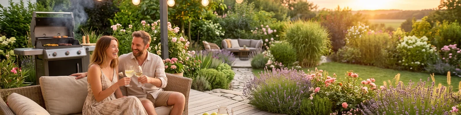 Paar genie&szlig;t den Sommer auf der Terrasse