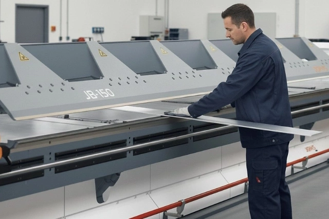 Mitarbeiter steht an einer Kantbank