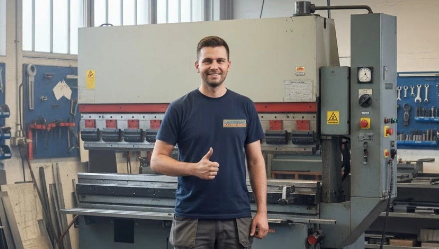 Metallbauer steht vor einer Kantbank