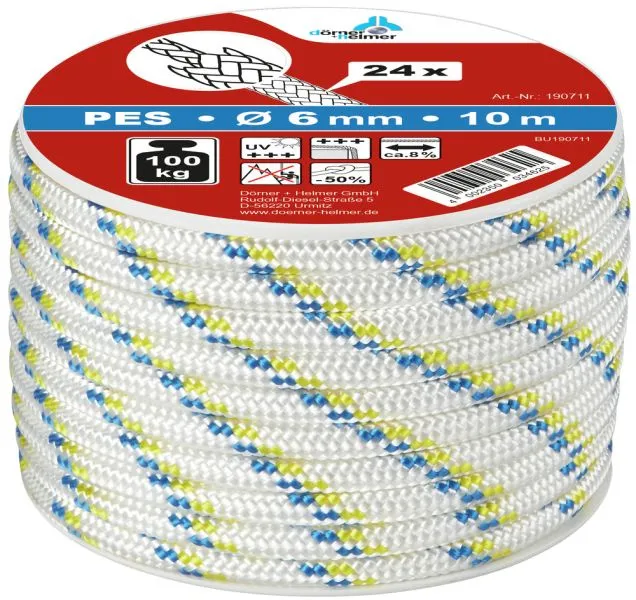 Kernmantelseil Polyester wei&szlig; &Oslash;6 mm/10 m