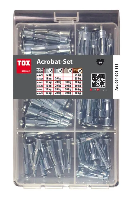 Hohlraumd&uuml;bel-Sort. Acrobat-Set 60-tlg.