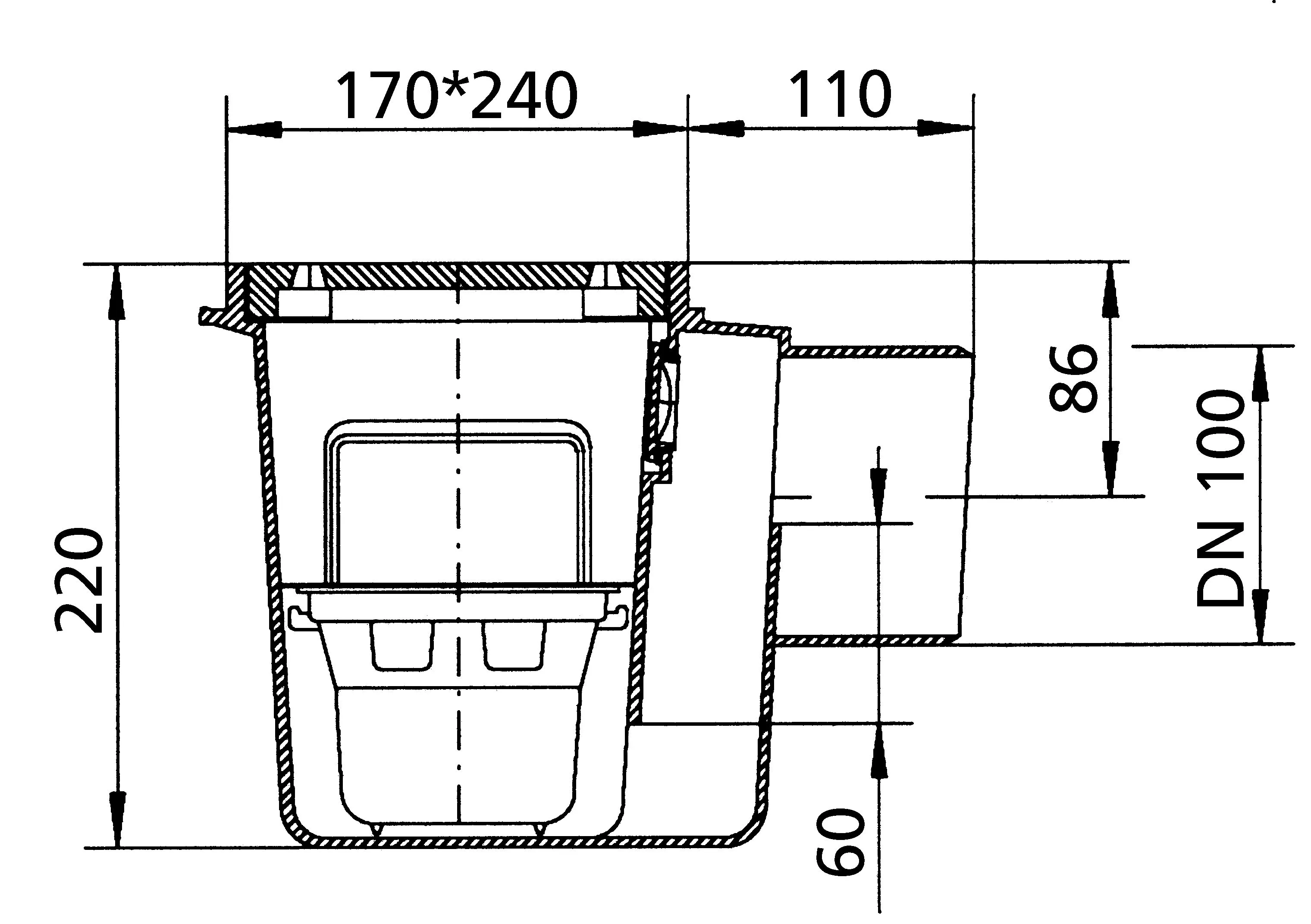 Kellerablauf 15x22 cm DN 100