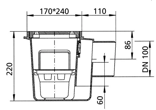 Kellerablauf 15x22 cm DN 100
