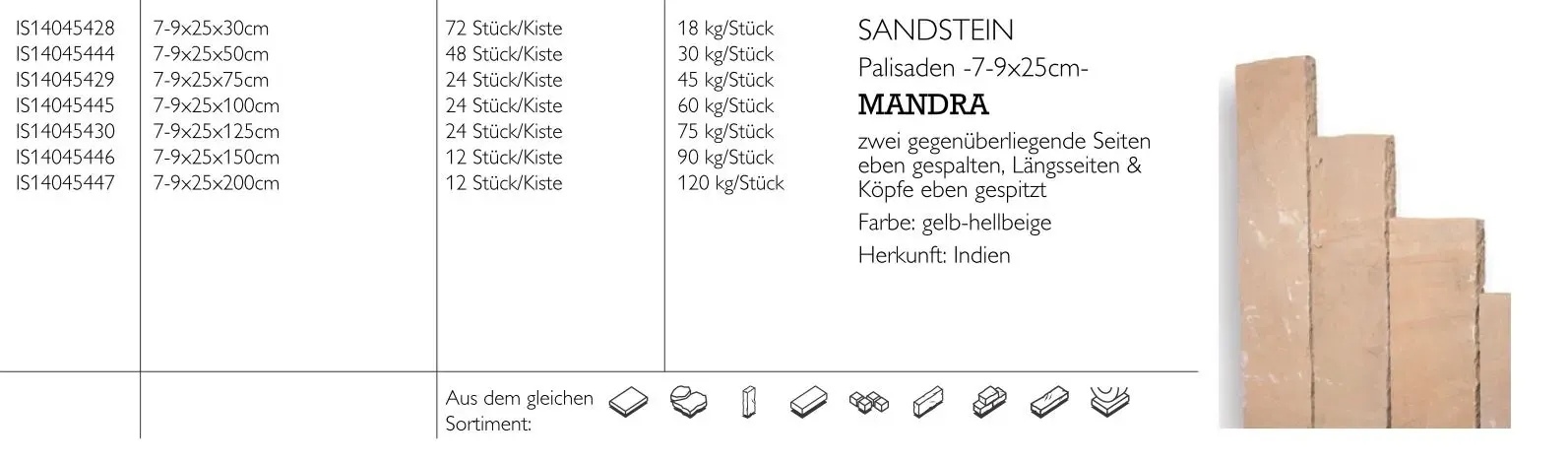 Sandstein-Palisade Mandra