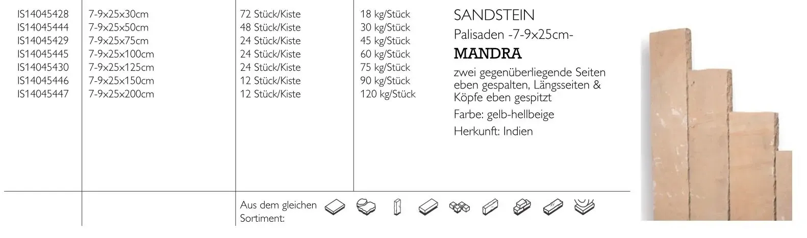 Sandstein-Palisade Mandra